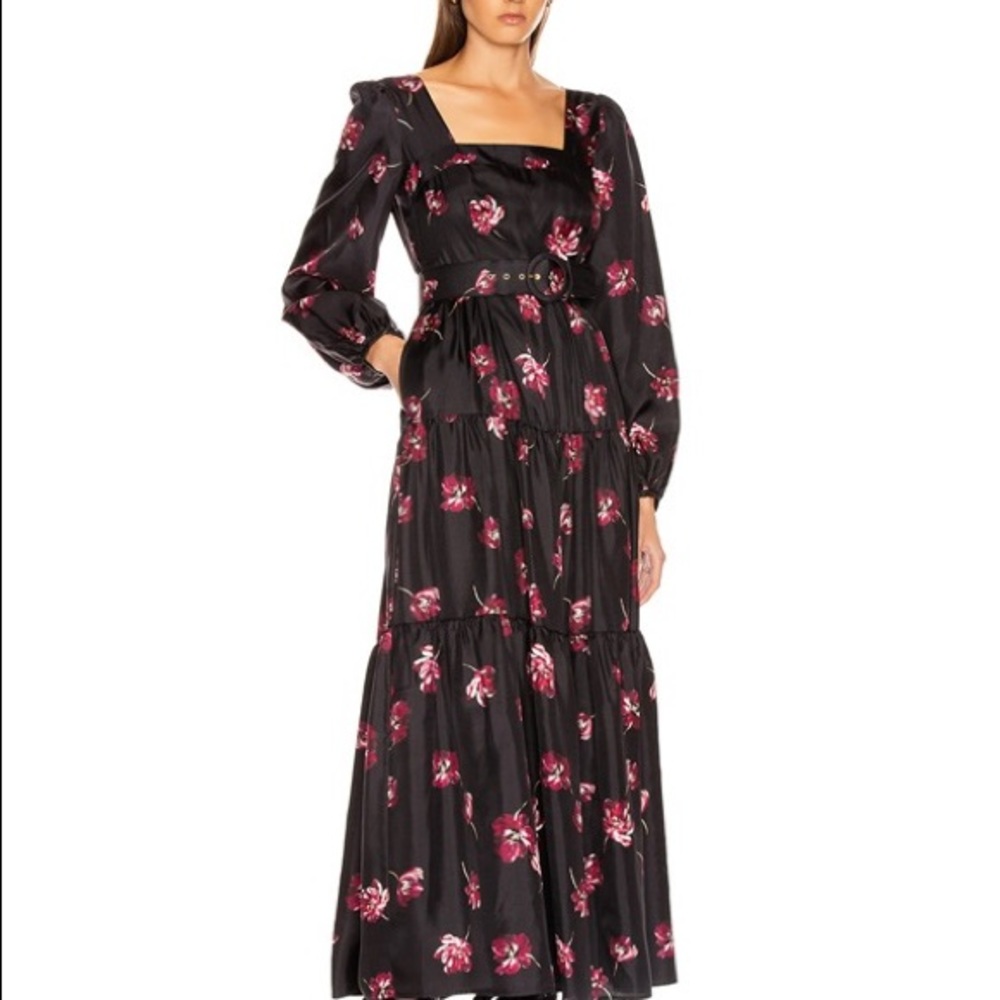 Nicholas Silk Square Neck Floral Tiered Maxi Dress